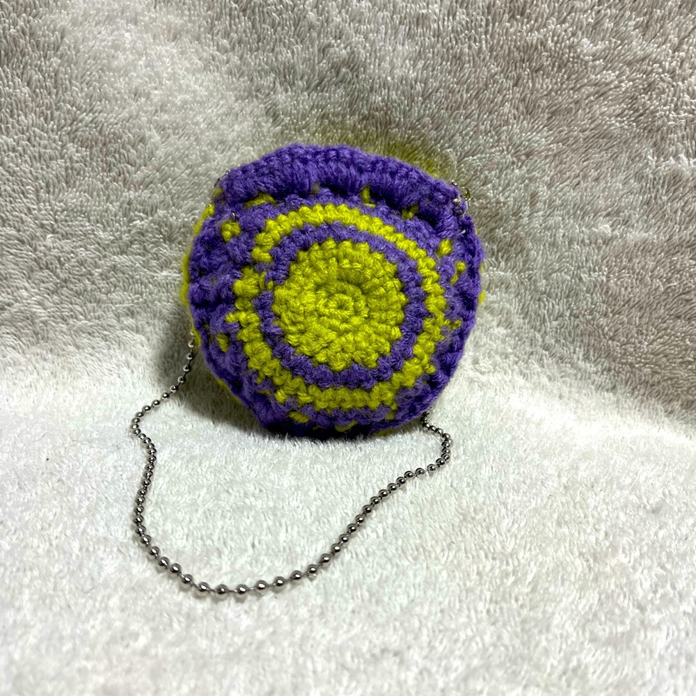 Handmade Crochet Mini Purse – Purple & Yellow with Chain Strap